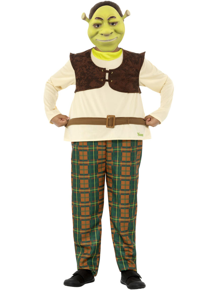Childs Shrek Ogre Costume Deluxe Green All In One Waistband Hoop EVA Mask