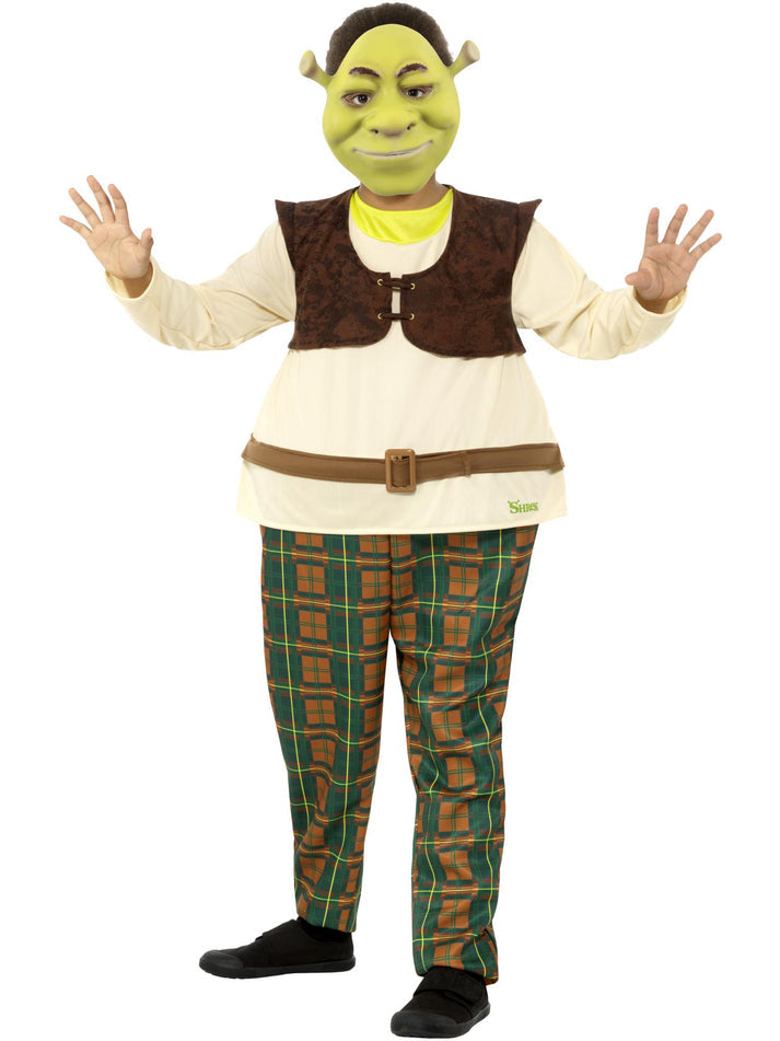 Childs Shrek Ogre Costume Deluxe Green All In One Waistband Hoop EVA Mask 1