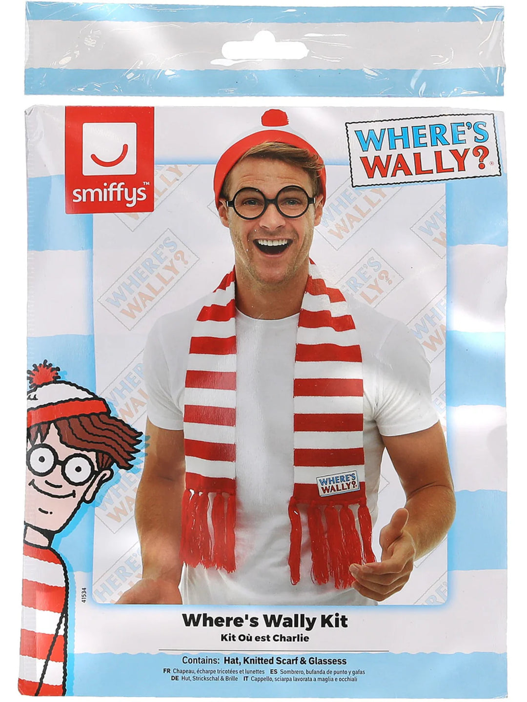 Where is Wally Kit Adult Red White Hat Knitted Scarf Glasses Instant Costume