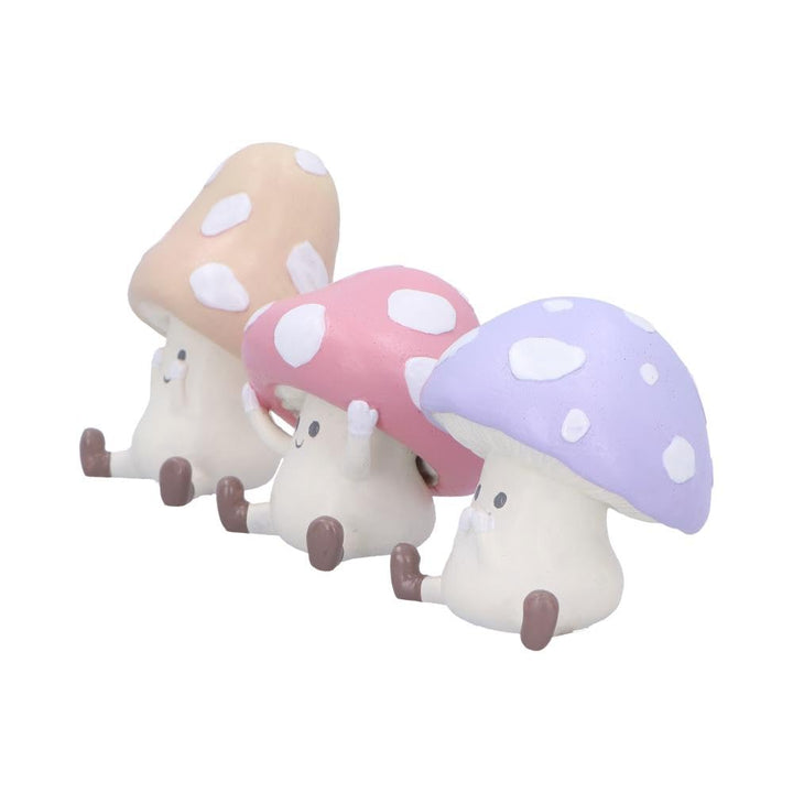 Three Wise Multicoloured Toadstool Figurines in See no Hear Speak evil poses Toadstools 8.5cm