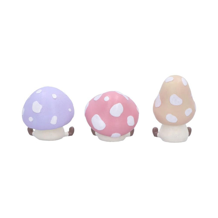 Three Wise Multicoloured Toadstool Figurines in See no Hear Speak evil poses Toadstools 8.5cm