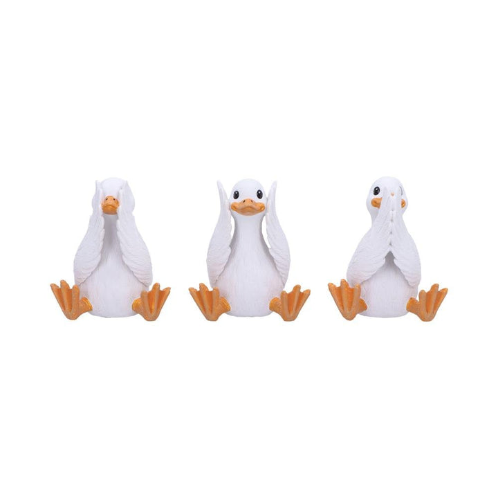Three Wise Goofy Geese Figurines in See no Hear Speak Evil Poses 8.5cm