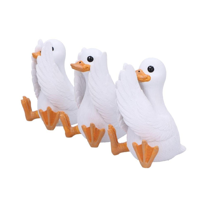 Three Wise Goofy Geese Figurines in See no Hear Speak Evil Poses 8.5cm