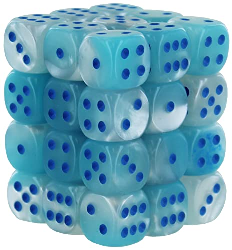 Chessex Dice Set – 12mm Gemini: Pearl Turquoise-White/Blue Luminary Dice Block – Dungeons and Dragons D&D DND TTRPG Dice – Includes 36 Dice – D6 1