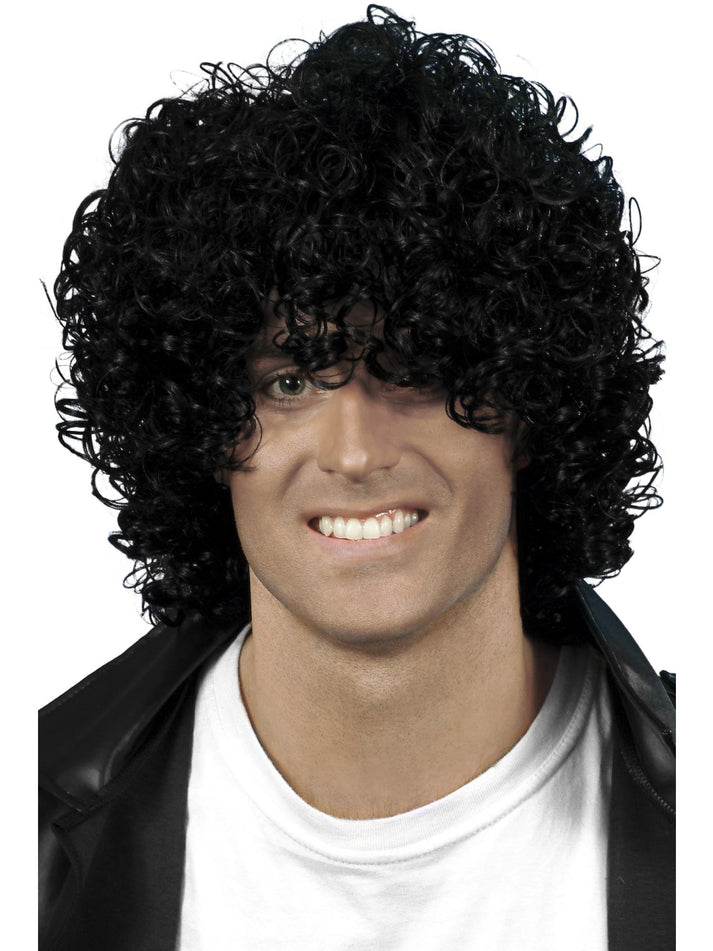 Afro Wet Look Wig Adult Black 80s Disco Costume Accessory