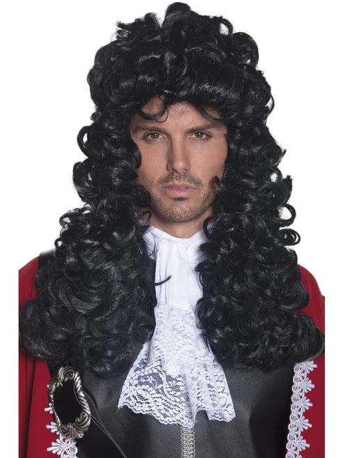 Pirate Captain Wig Adult Black Long Curly Captain Hook Costume Hair 1