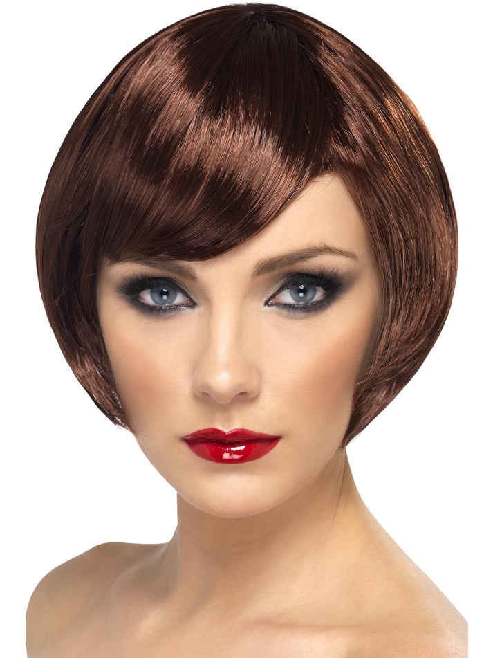 Babe Wig Adult Brown Short Bob with Fringe Flapper Costume Accessory