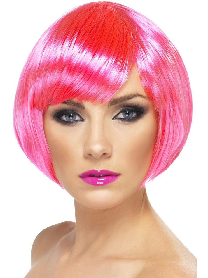 Babe Wig Adult Neon Pink Short Bob With Fringe Sci Fi Costume Accessory