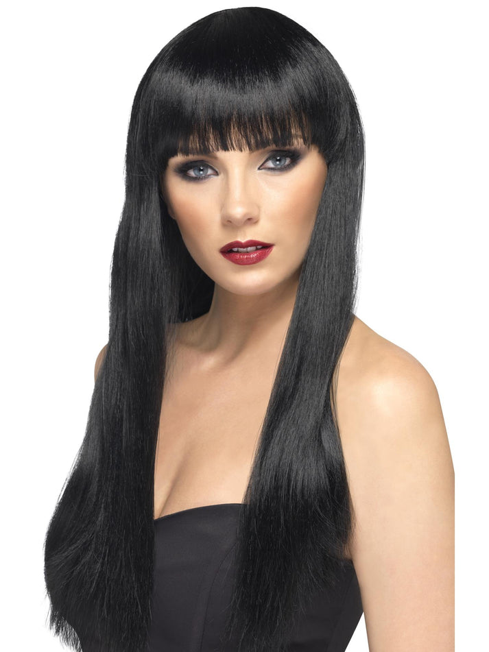 Beauty Wig Adult Black Long Straight with Fringe Fantasy Costume Accessory