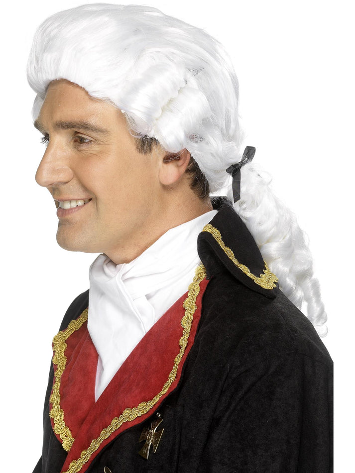 Court Wig White with Black Ribbon and Ringlets Adult Costume Accessory 1