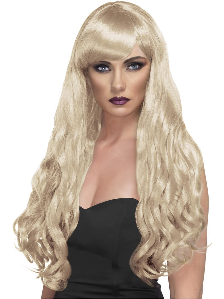 Desire Wig Long Blonde Curly With Fringe Adult Mermaid Costume Accessory