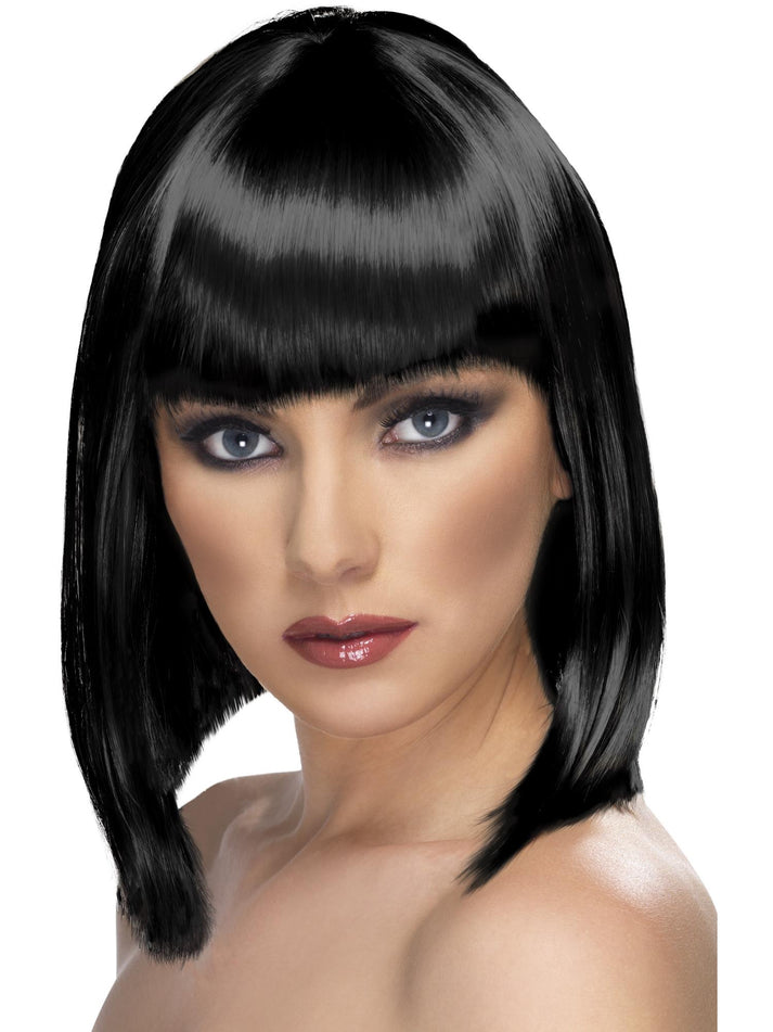 Glam Wig Black Short Blunt with Fringe Adult Costume Hair