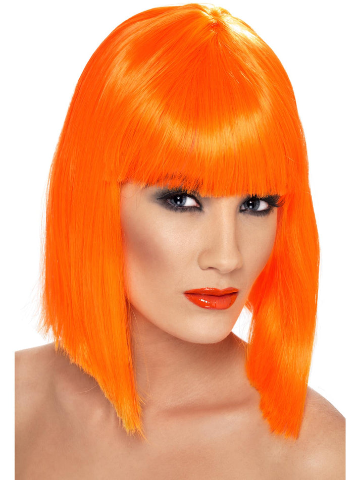 Glam Wig Neon Orange Short Blunt with Fringe Adult Costume Hair 1
