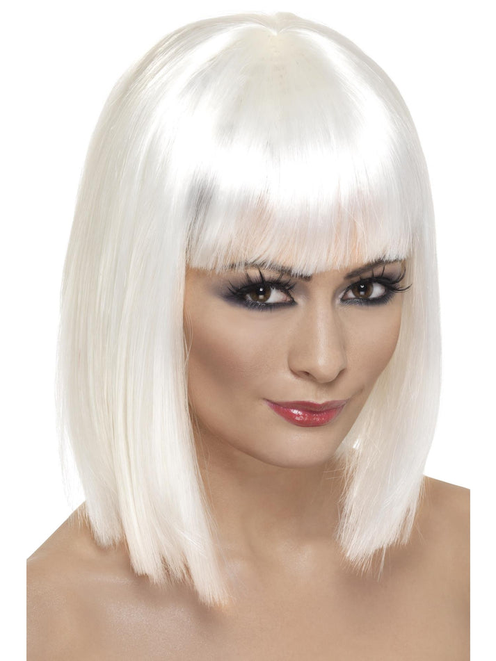 Glam Wig White Short Blunt With Fringe Adult Costume Hair