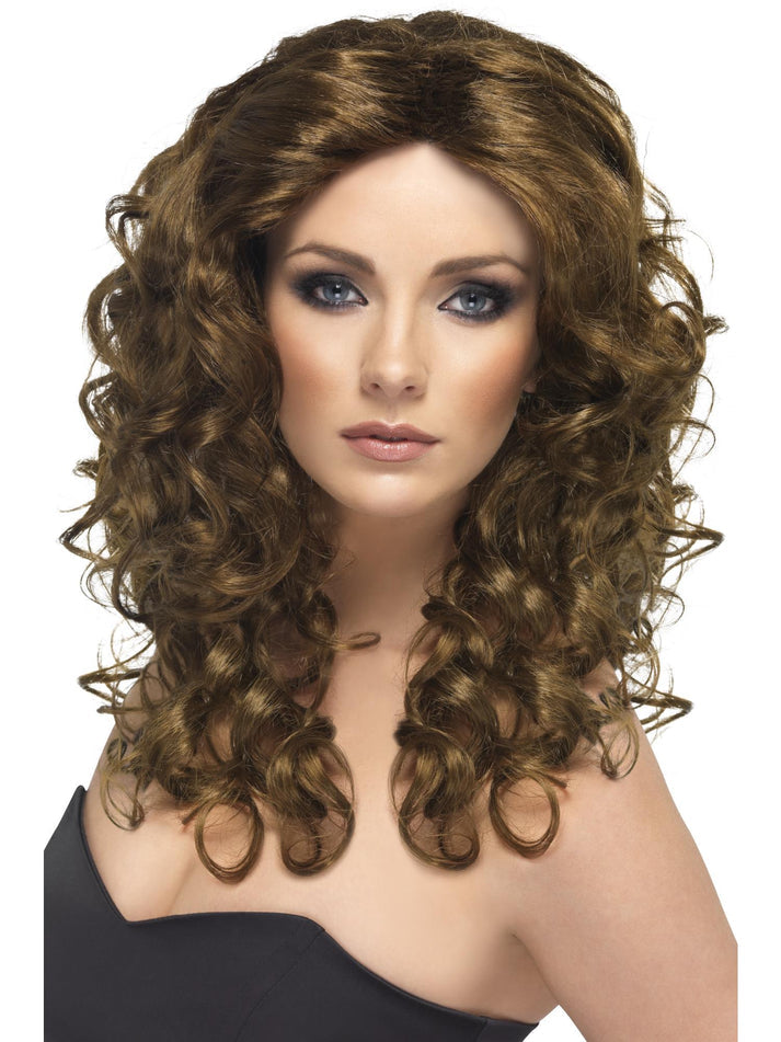 Glamour Wig Brown Long Curly Adult Costume Hair