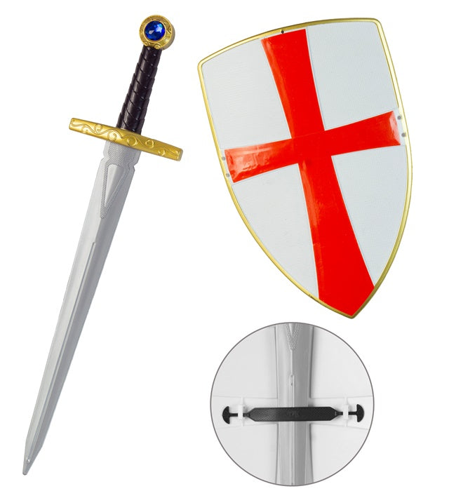 White Crusader Shield & Sword Sword 49 Cm, Shield 19 Cm
