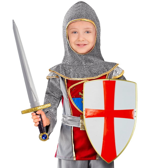 White Crusader Shield & Sword Sword 49 Cm, Shield 19 Cm