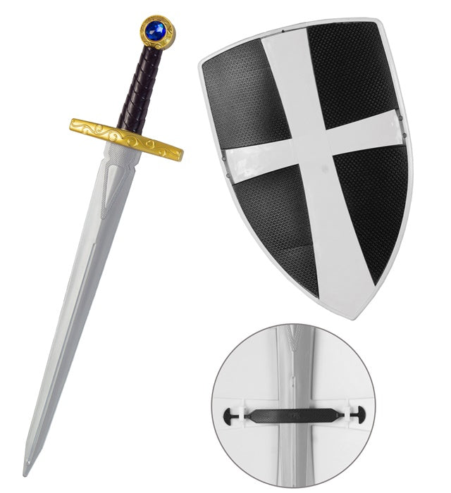 Black Crusader Shield & Sword Sword 49 Cm, Shield 19 Cm
