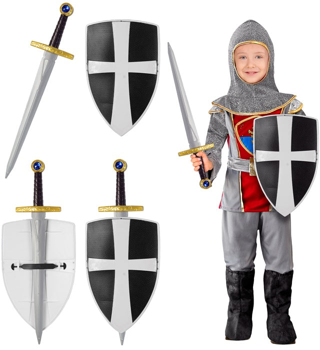 Black Crusader Shield & Sword Sword 49 Cm, Shield 19 Cm