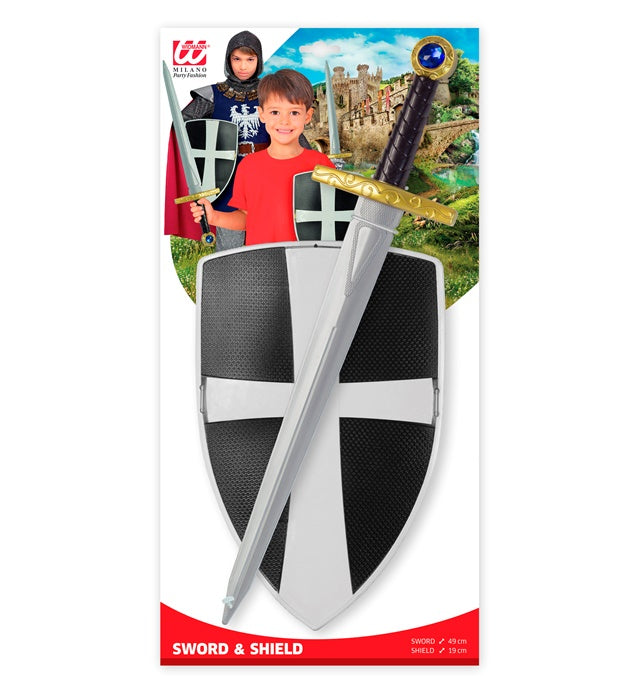 Black Crusader Shield &amp; Sword Sword 49 Cm, Shield 19 Cm