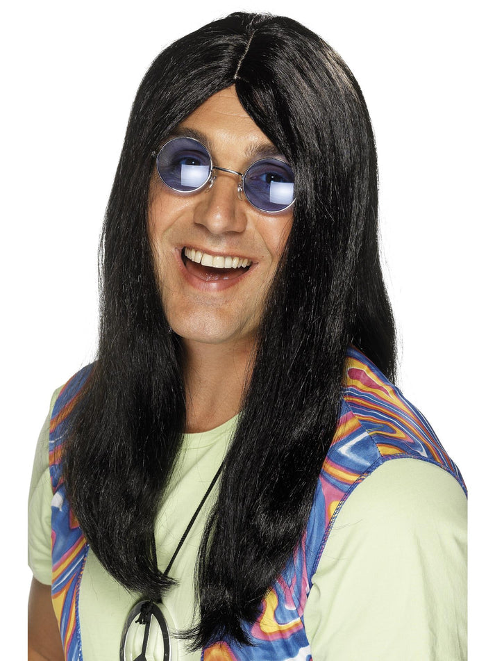 Neil Hippy Wig Adult Black With Centre Parting