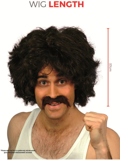 80s Retro Wig and Tash Set Adult Brown Instant 118 Costume Hair
