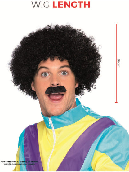 Scouser Set Black Curly Wig and Tash Adult 80s Instant Costume 4