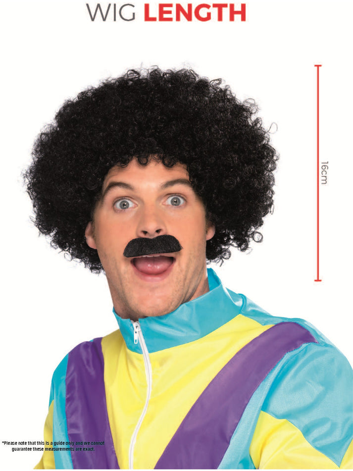 Scouser Set Black Curly Wig and Tash Adult 80s Instant Costume