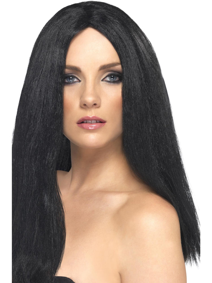 Star Style Long Straight Black Wig 44cm Glam Adult Costume Hair 1