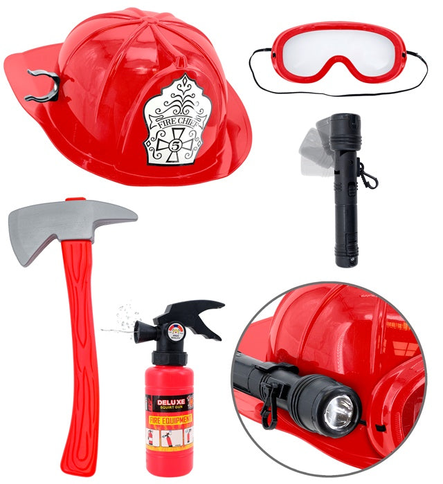 Firefighter Set  Helmet With Tactical Goggles & Torch, Axe, Fire Extinguisher   