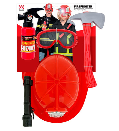 Firefighter Set  Helmet With Tactical Goggles & Torch, Axe, Fire Extinguisher   