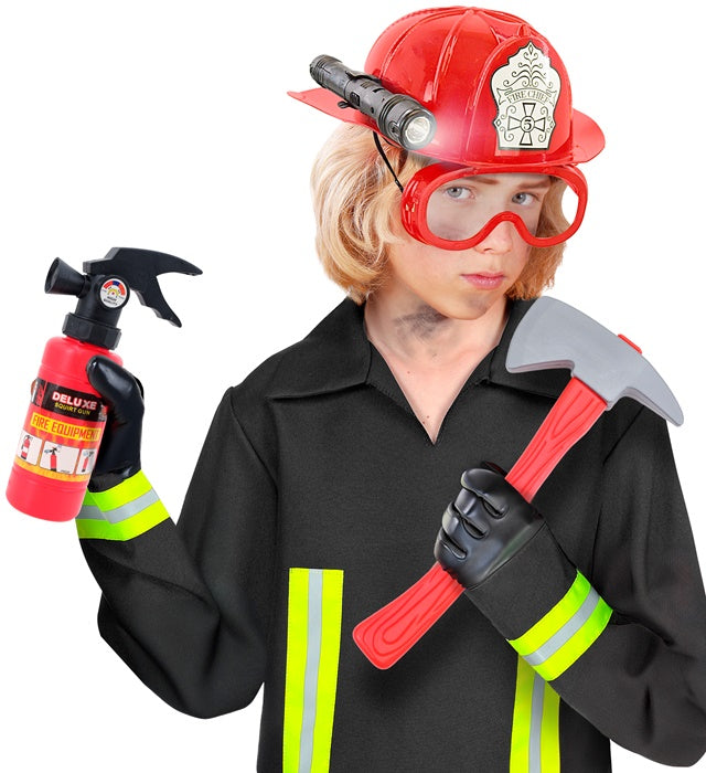 Firefighter Set  Helmet With Tactical Goggles &amp; Torch, Axe, Fire Extinguisher   