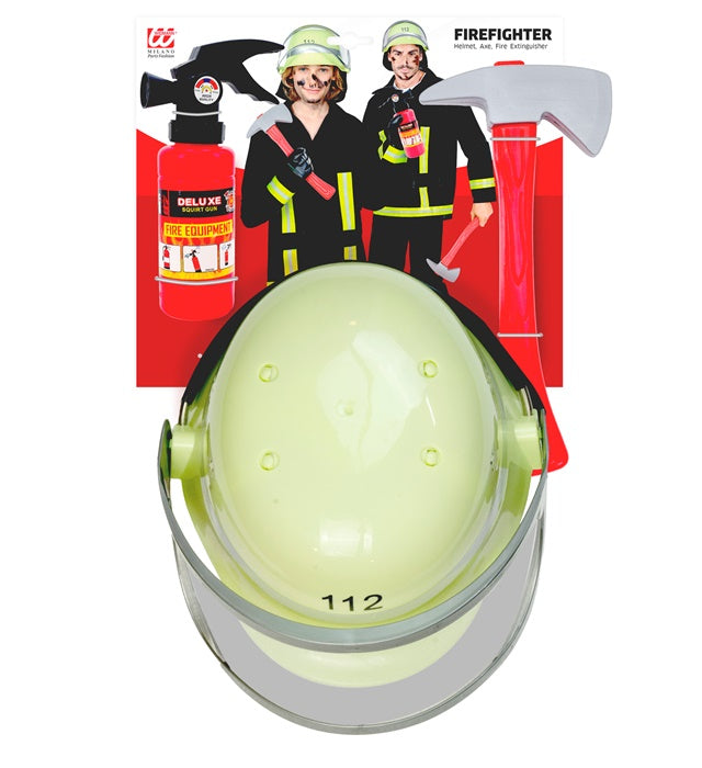 Firefighter Set  Helmet, Axe, Fire Extinguisher   