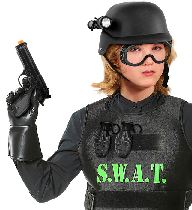 S.W.A.T. Set  Helmet With Tactical Goggles &amp; Torch, Gun, 2 Grenades   