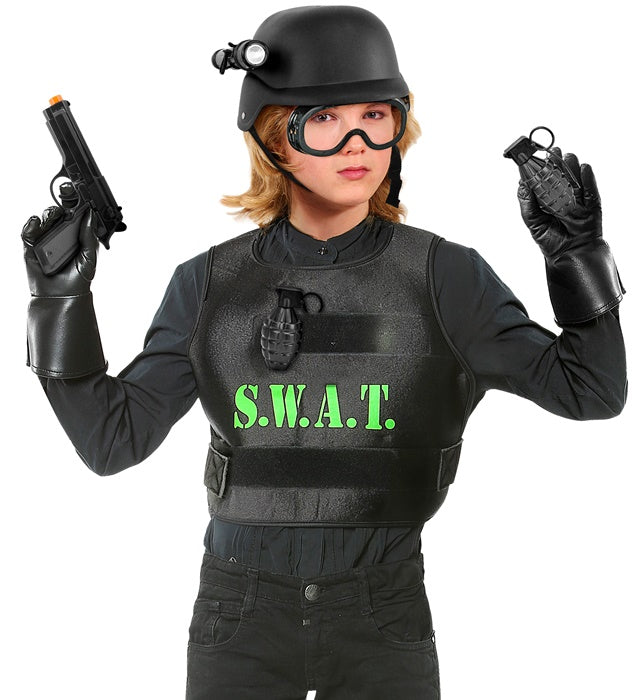 S.W.A.T. Set  Helmet With Tactical Goggles &amp; Torch, Gun, 2 Grenades   