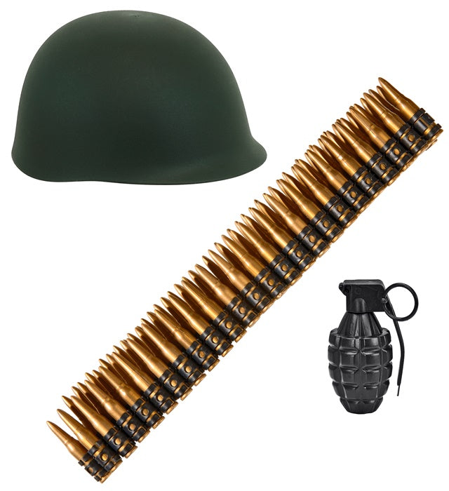 Military Set  Helmet, 96 Bullets Belt, Grenade   