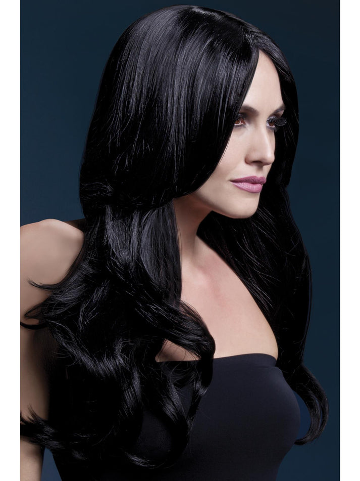 Fever Khloe Wig Black 66cm Long Wave With Centre Parting Adult Costume Hair 1
