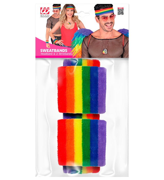 Rainbow Sweatband Set  Headband, 2 Wristbands 