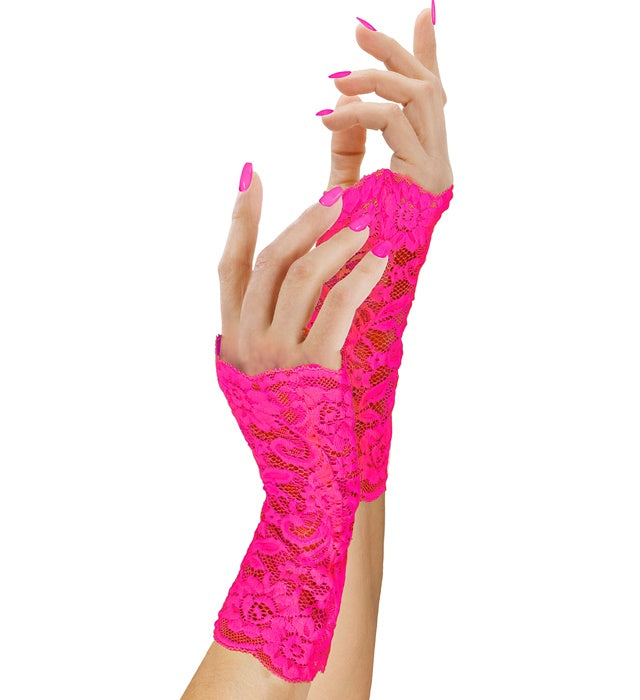 Neon Pink Lace Gloves