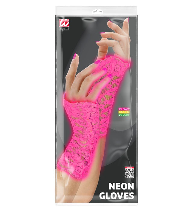 Neon Pink Lace Gloves