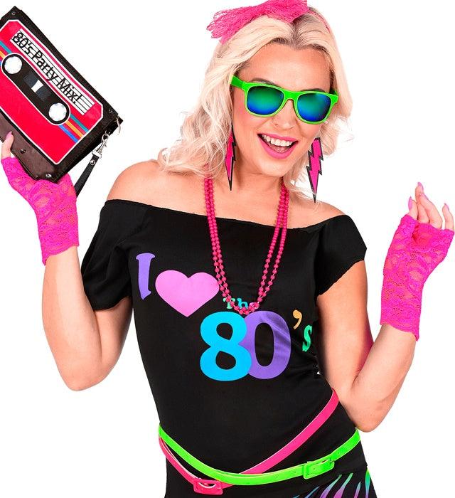 Neon Pink Lace Gloves