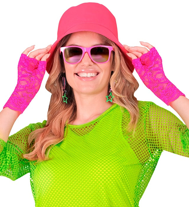 Neon Pink Lace Gloves