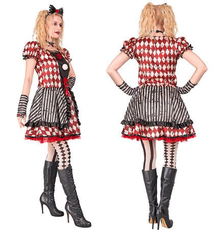 Harlequin Doll  Dress, Bow Headband, Choker, Glovelettes 