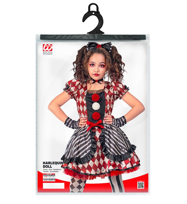 Harlequin Doll  Dress, Bow Headband, Choker, Glovelettes 