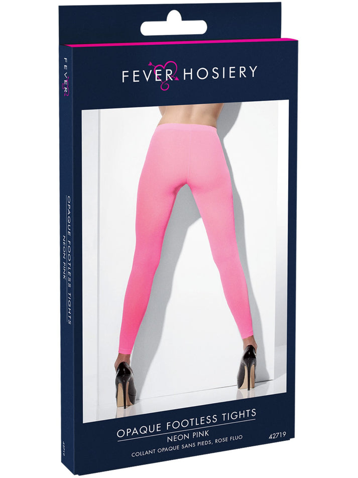 Opaque Footless Tights Adult Neon Pink Costume Accessory 2