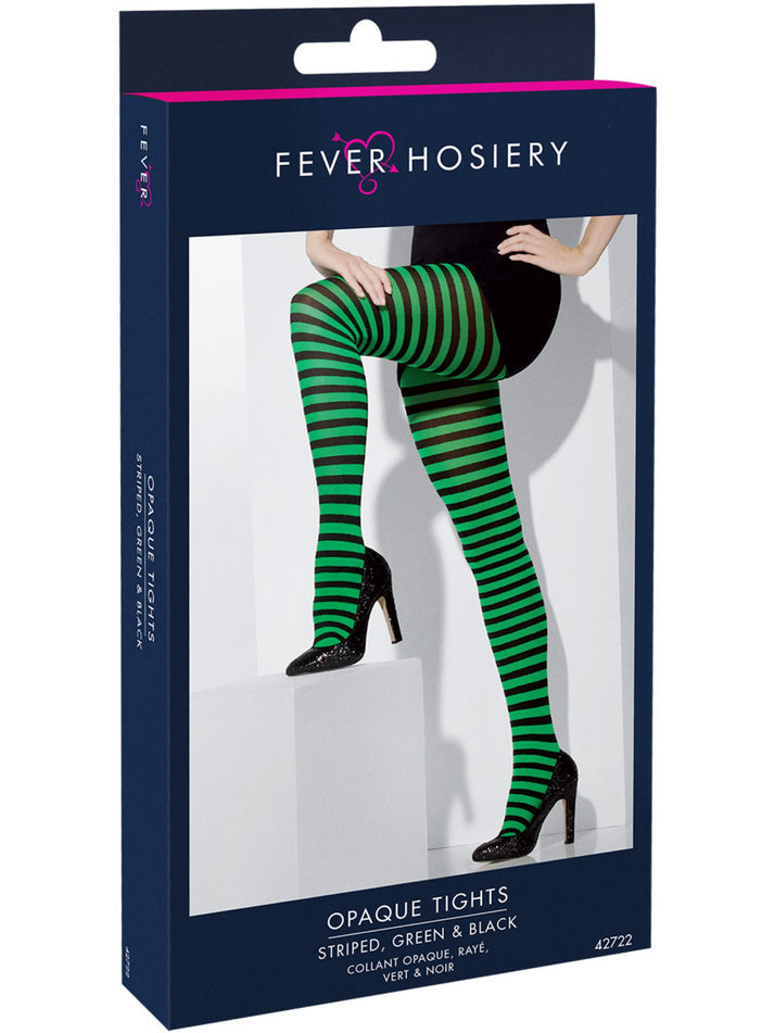 Opaque Tights Green and Black Striped Adult Costume Accessory 2