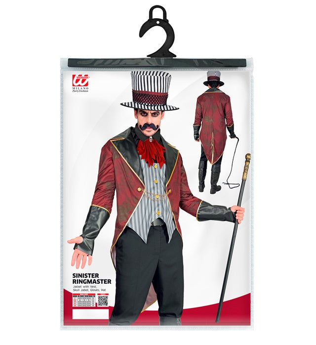 Sinister Ringmaster  Jacket With Vest, Skull Jabot, Gloves, Hat  