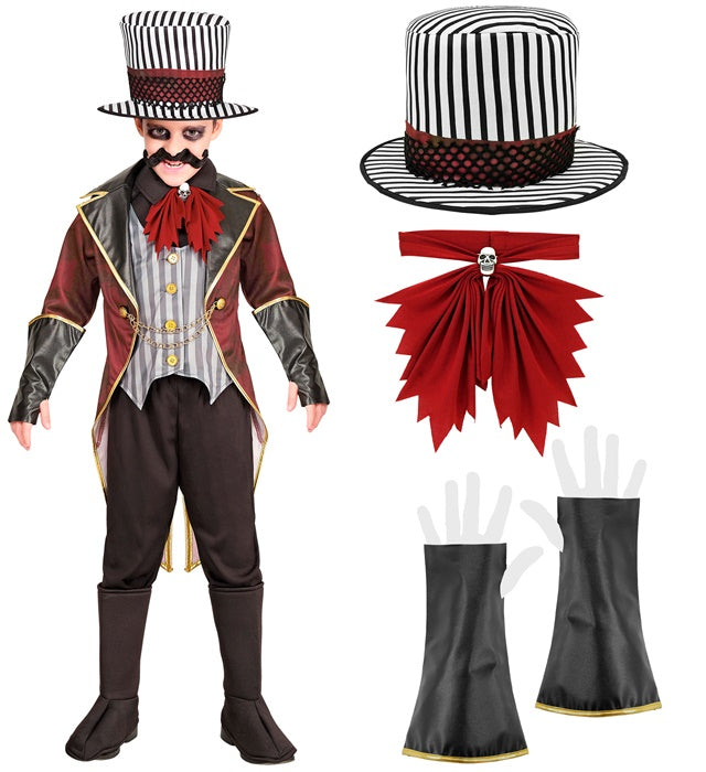 Sinister Ringmaster  Jacket With Vest, Skull Jabot, Gloves, Hat  