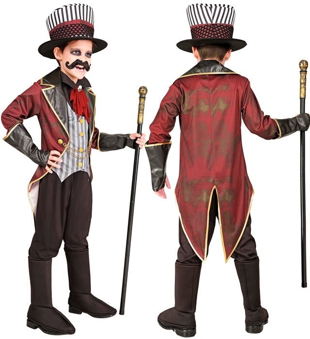 Sinister Ringmaster  Jacket With Vest, Skull Jabot, Gloves, Hat  