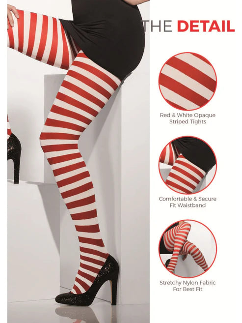 Opaque Tights Adult Red White Striped Xmas Costume Accessory 4